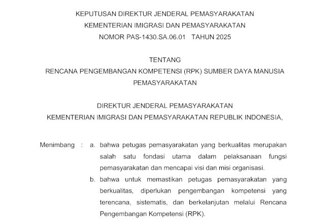 Keputusan Direktur Jenderal Pemasyarakatan tentang Rencana Pengembangan Kompetensi Sumber Daya Manusia