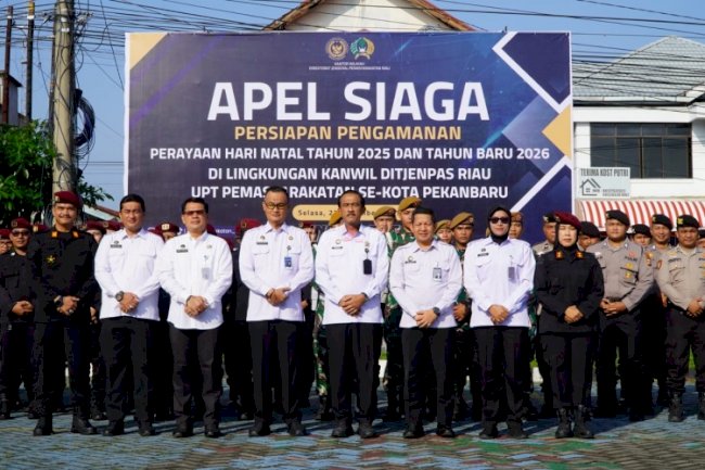 Lapas Pekanbaru Tingkatkan Kewaspadaan Jelang Nataru lewat Apel Siaga bersama APH dan Instansi Terkait
