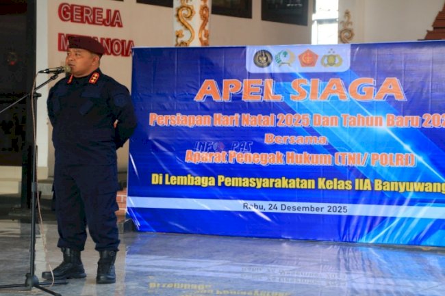 Antisipasi Gangguan Keamanan Nataru, Apel Siaga Lapas Banyuwangi Libatkan APH Lain