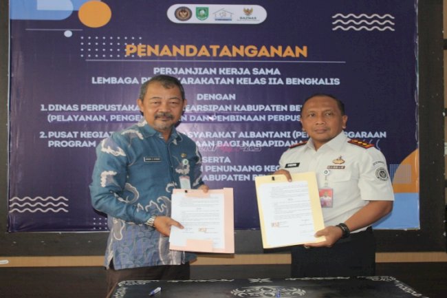 Lapas Bengkalis bersama Dispersip Kab. Bengkalis dan PKBM Albantani Sepakati PKS Literasi dan Pendidikan Warga Binaan 