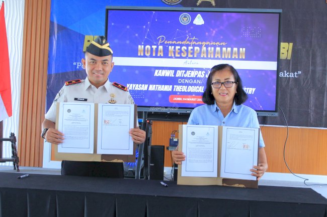 Kolaborasi Pembinaan Kerohanian, Kanwil Ditjenpas Jambi Jalin MoU dengan Yayasan Nathania TSM