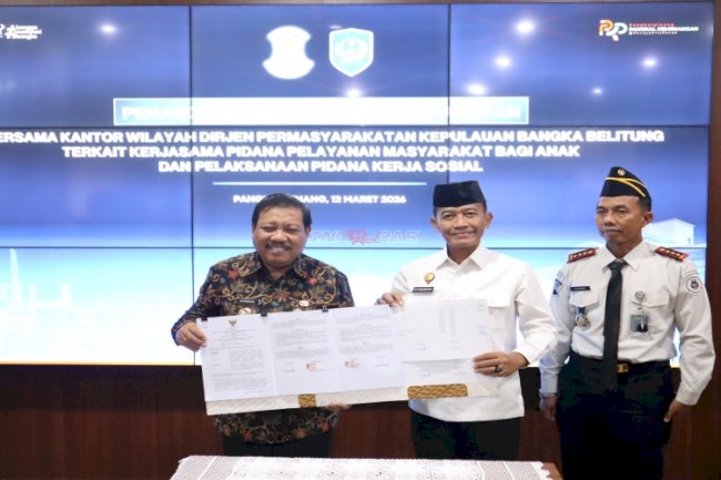 Plt. Kakanwil Ditjenpas Kep. Babel dan Wali Kota Pangkalpinang Tandatangani Nota Kesepahaman Pidana Pengawasan dan Pidana Kerja Sosial