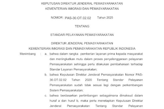 Standar Pelayanan Pemasyarakatan 2025