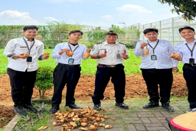 Peserta Magang Belajar Ketahanan Pangan di Lapas Kelas I Tangerang lewat Panen Perdana Ubi Jalar