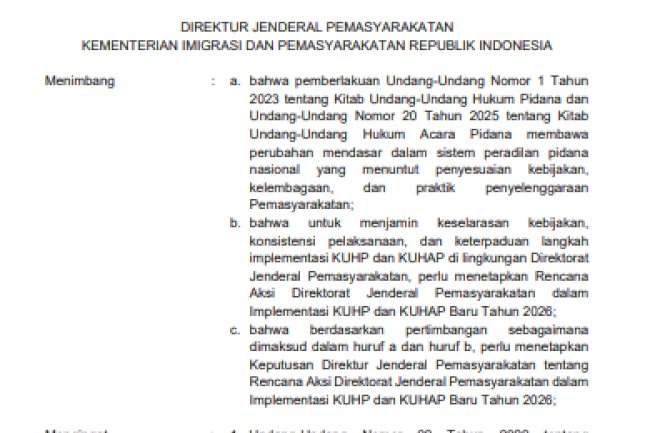 Keputusan Direktur Jenderal Pemasyarakatan tentang Rencana Aksi Direktorat Jenderal Pemasyarakatan Implementasi KUHP dan KUHAP Baru Tahun 2026