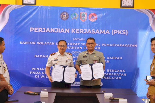 Teken PKS, Kanwil Ditjenpas Kalsel dan BPBD Perkuat Sinergi Kesiapsiagaan Bencana