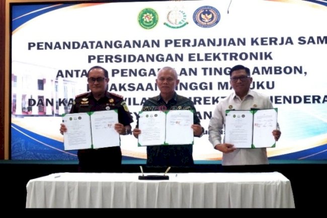 Kanwil Ditjenpas Maluku, PT Ambon, dan Kejati Ambon Sepakati PKS Penyelenggaraan Sidang Elektronik