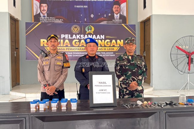 Cegah Gangguan Kamtib, Lapas Leok Gelar Razia Gabungan bersama TNI-Polri