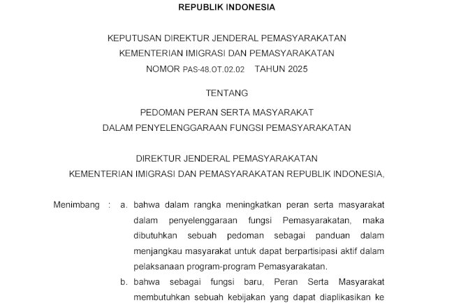 Pedomen Peran Serta Masyarakat dalam Penyelenggaraan Fungsi Pemasyarakatan