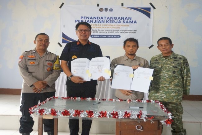 Bapas Kendari Sepakati PKS Pelaksanaan Pidana Kerja Sosial dan Kelayan Binter dengan Kec. Puuwatu dan Poasia